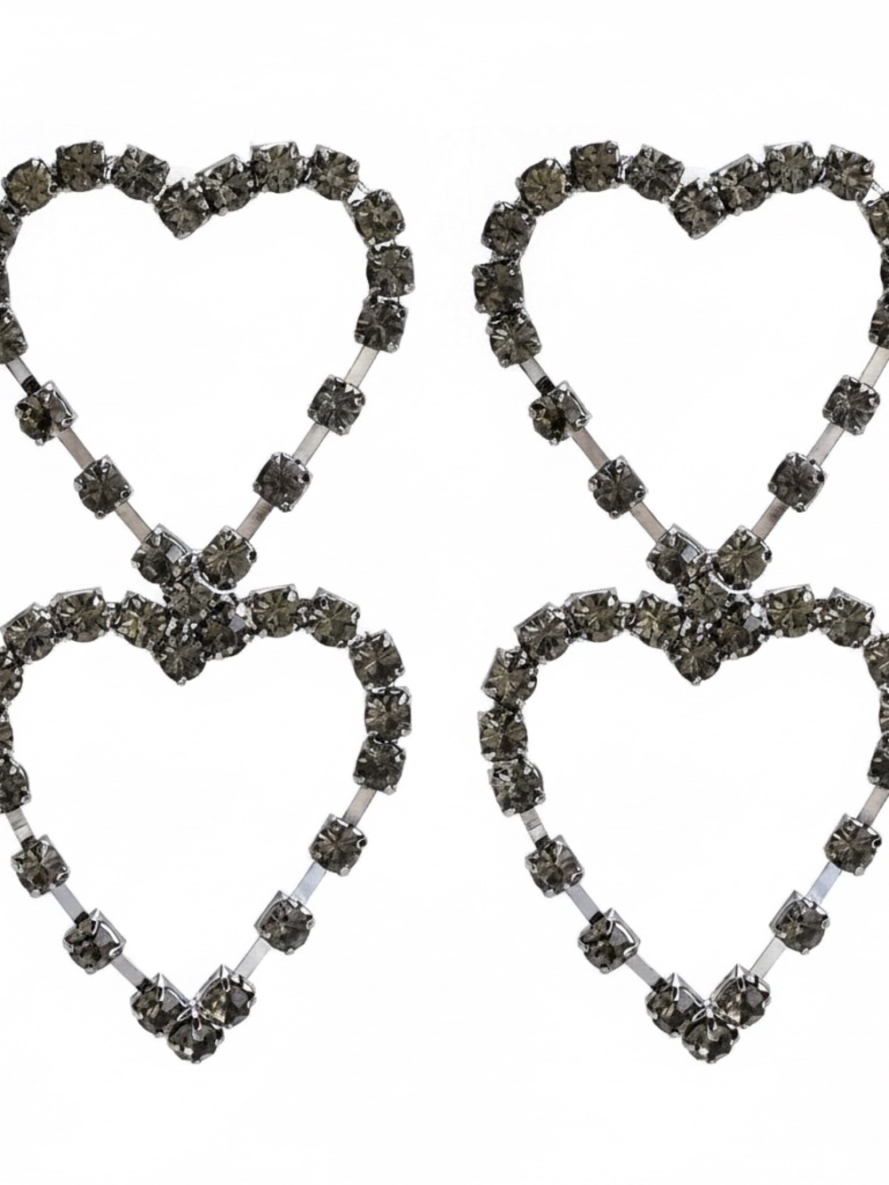 Womens‎ Double Heart Black Silver Hoop Earrings Rhinestone Design Post Earrings